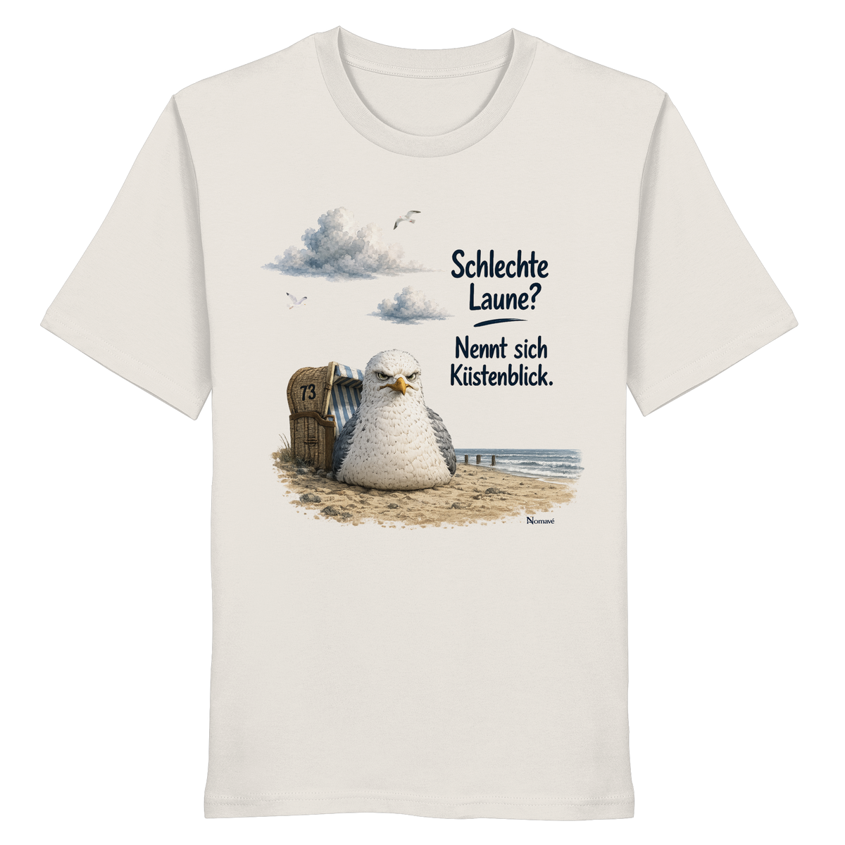 Alpha – Schlechte Laune – Küstenblick – Bio T-Shirt – Vorderansicht in off white