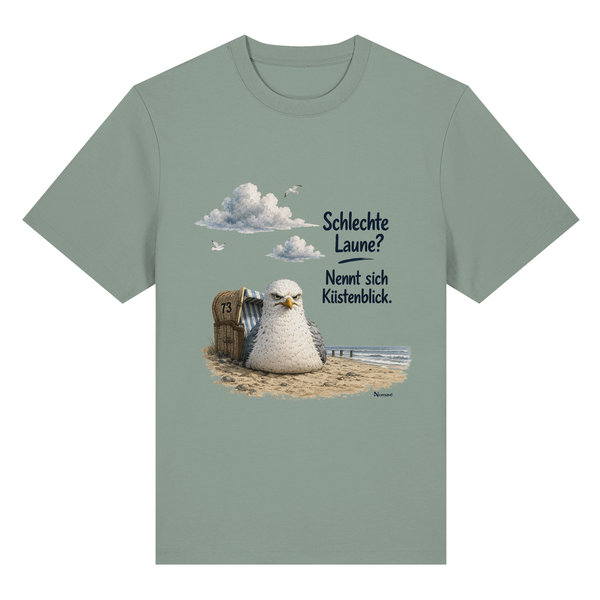 Alpha – Schlechte Laune – Küstenblick – Bio-Heavy T-Shirt – Vorderansicht in aloe