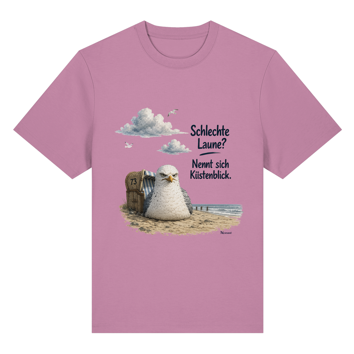 Alpha – Schlechte Laune – Küstenblick – Bio-Heavy T-Shirt – Vorderansicht in bubble pink