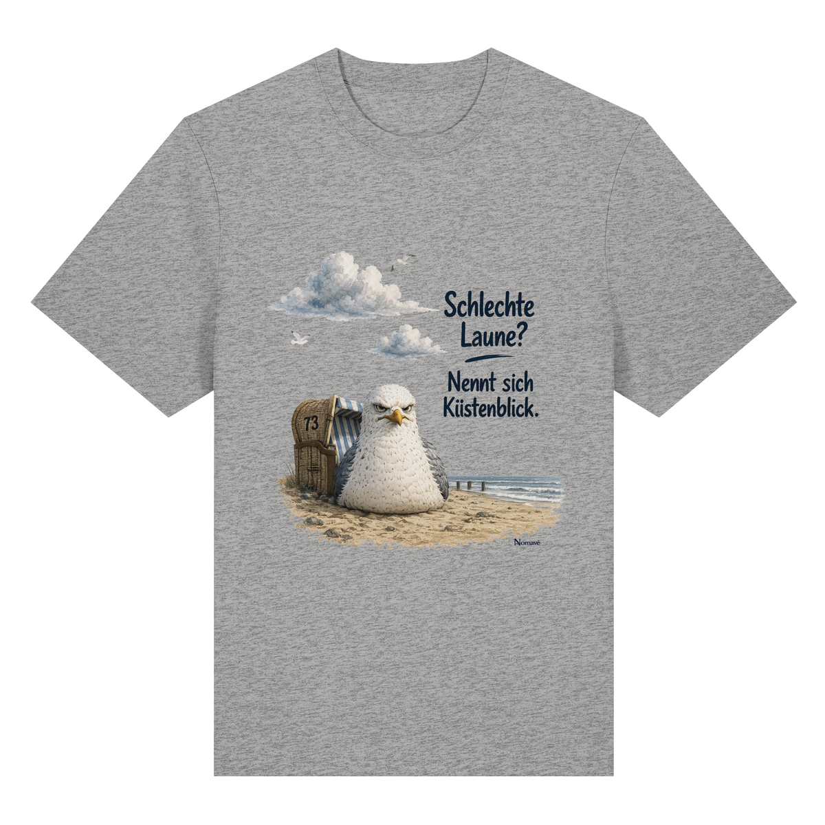 Alpha – Schlechte Laune – Küstenblick – Bio-Heavy T-Shirt – Vorderansicht in heather grey