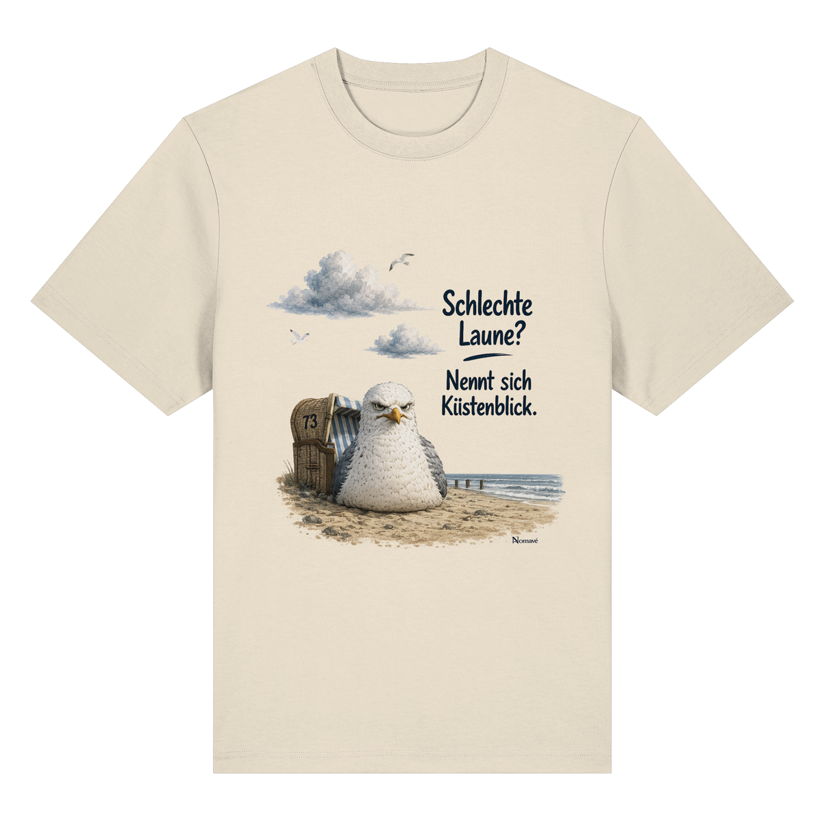 Alpha – Schlechte Laune – Küstenblick – Bio-Heavy T-Shirt – Vorderansicht in natural raw