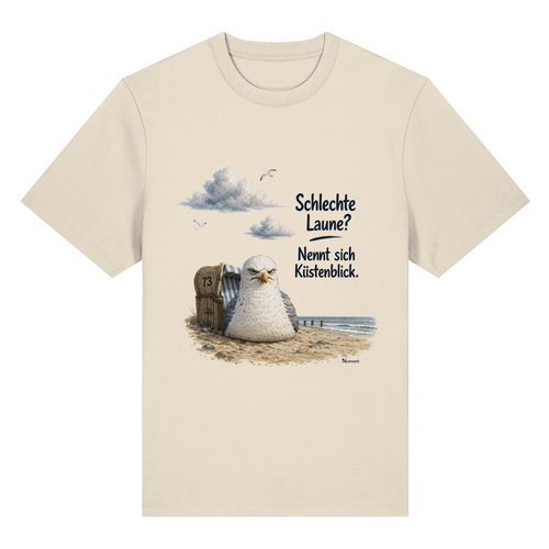 Alpha – Schlechte Laune – Küstenblick – Bio-Heavy T-Shirt – Vorderansicht in natural raw