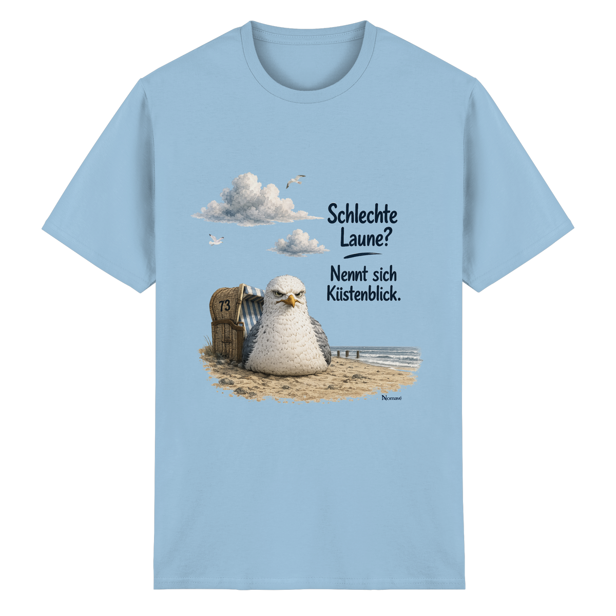 Alpha – Schlechte Laune – Küstenblick – Essential T-Shirt – Vorderansicht in light blue