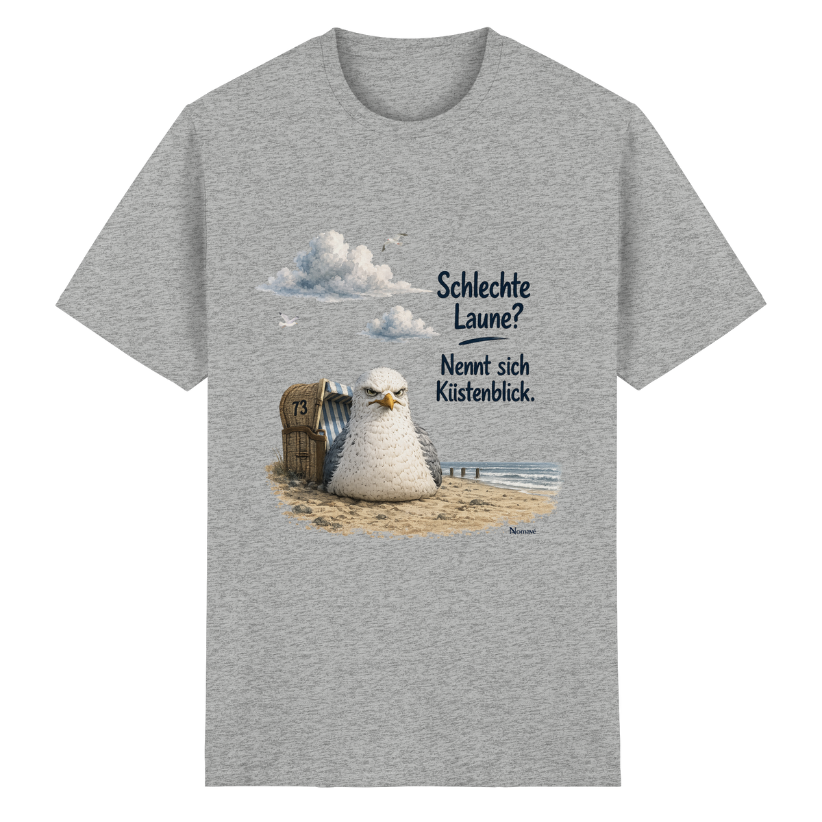 Alpha – Schlechte Laune – Küstenblick – Essential T-Shirt – Vorderansicht in sport grey meliert