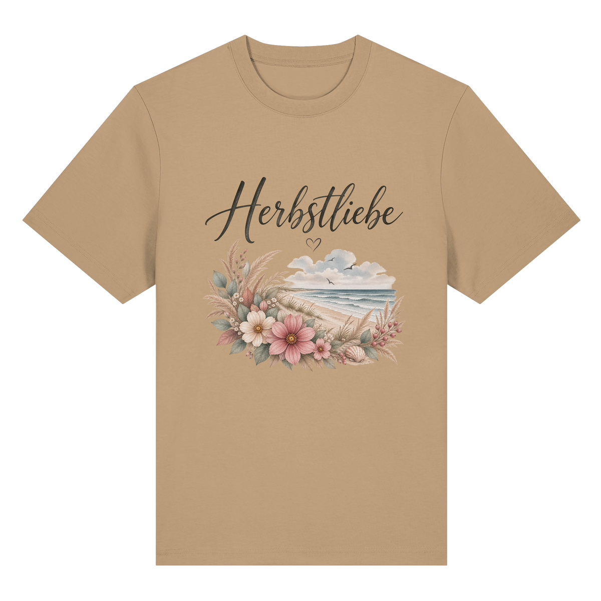 Autumn Coast – Herbstliebe am Meer – Bio-Heavy T-Shirt – Vorderansicht in latte