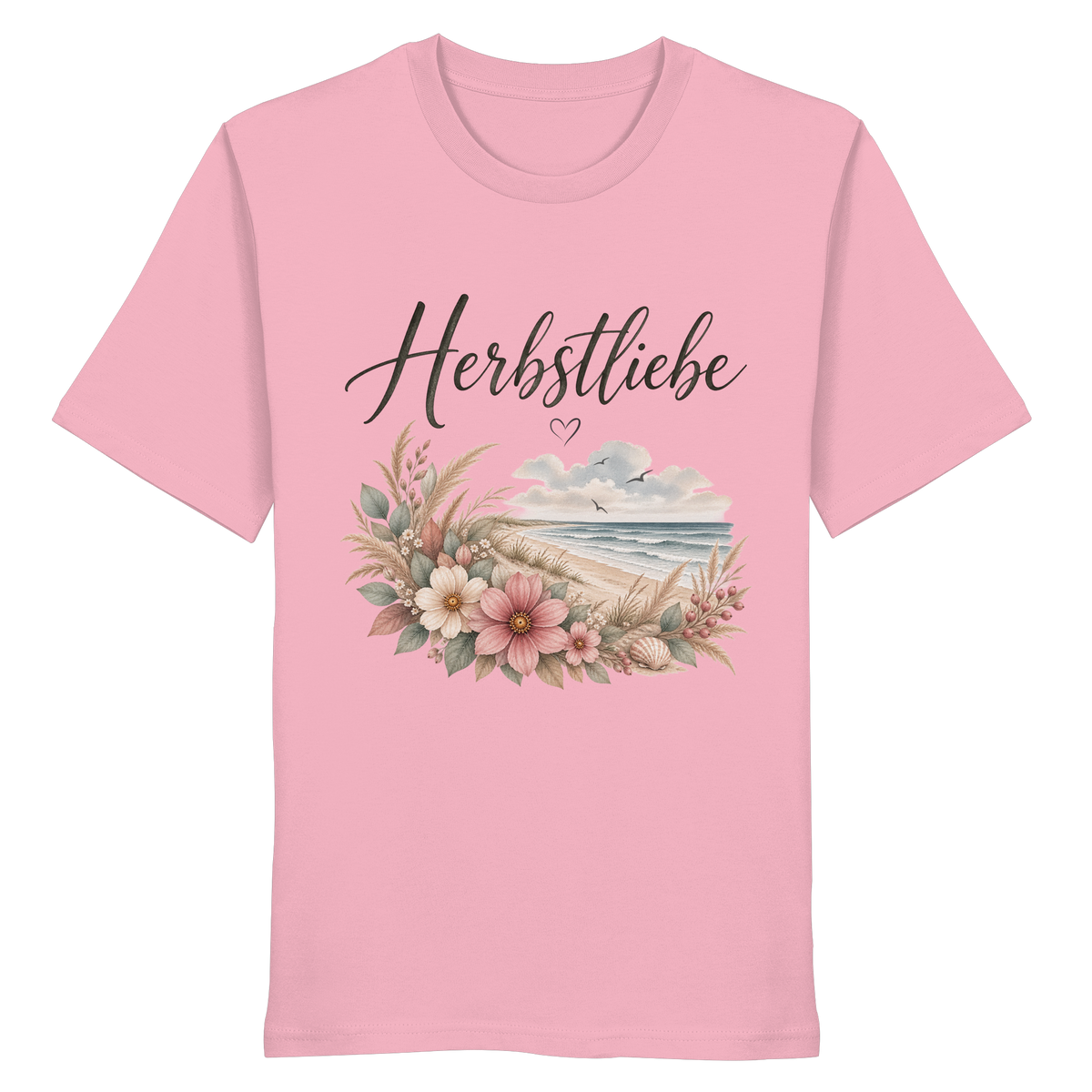 Autumn Coast – Herbstliebe am Meer – Bio T-Shirt – Vorderansicht in cotton pink