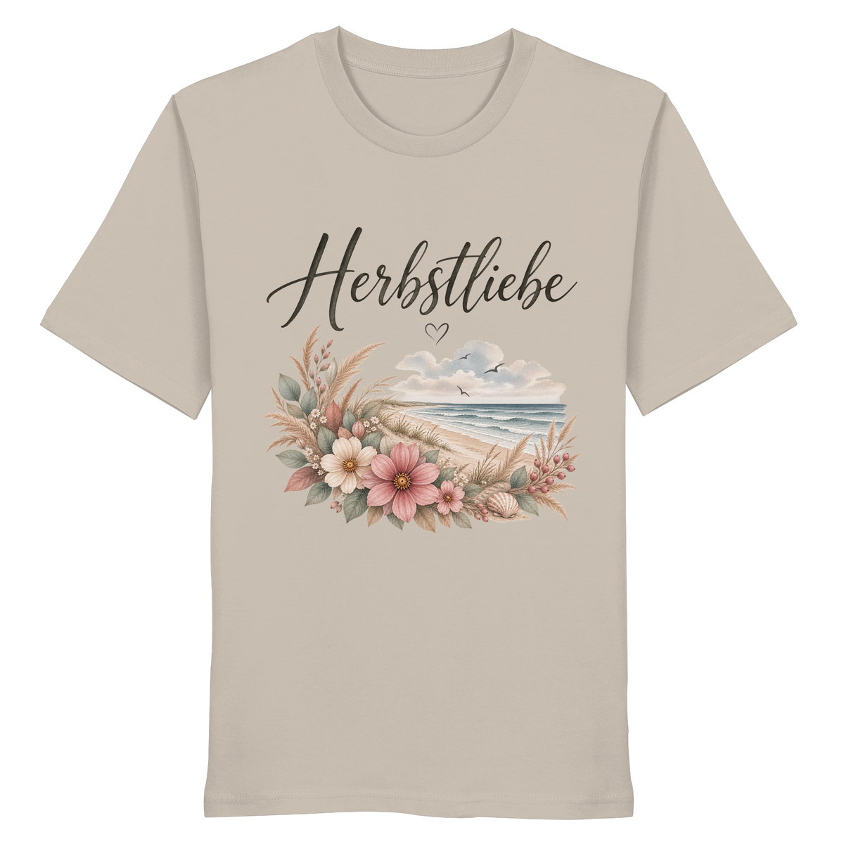 Autumn Coast – Herbstliebe am Meer – Bio T-Shirt – Vorderansicht in desert dust