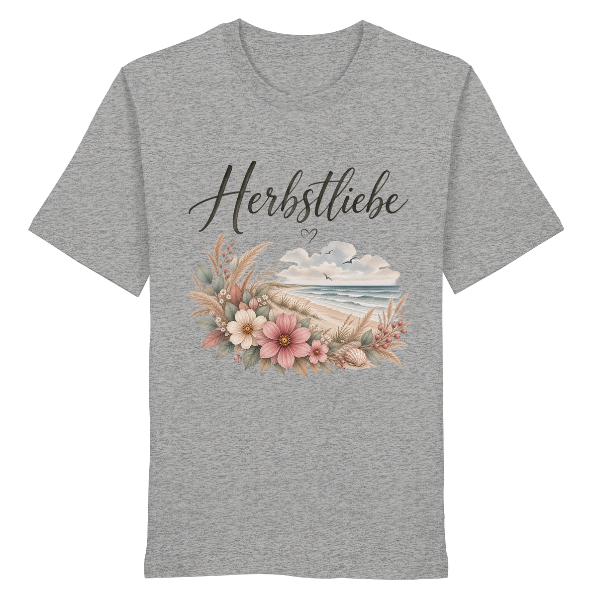 Autumn Coast – Herbstliebe am Meer – Bio T-Shirt – Vorderansicht in heather grey