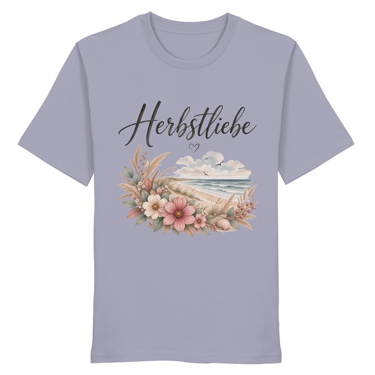 Autumn Coast – Herbstliebe am Meer – Bio T-Shirt – Vorderansicht in lavender