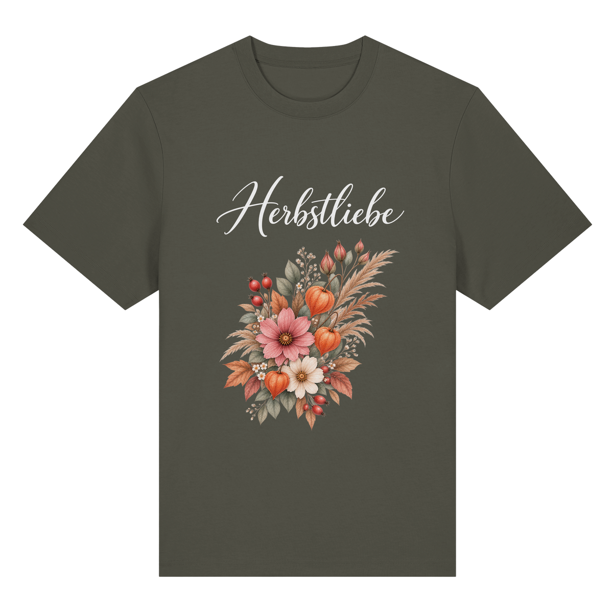Autumn Garden – Dark Edition – Bio-Heavy T-Shirt – Vorderansicht in khaki