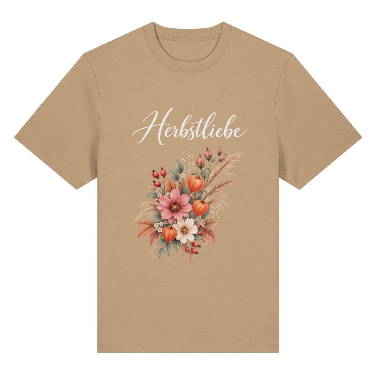 Autumn Garden – Dark Edition – Bio-Heavy T-Shirt – Vorderansicht in latte