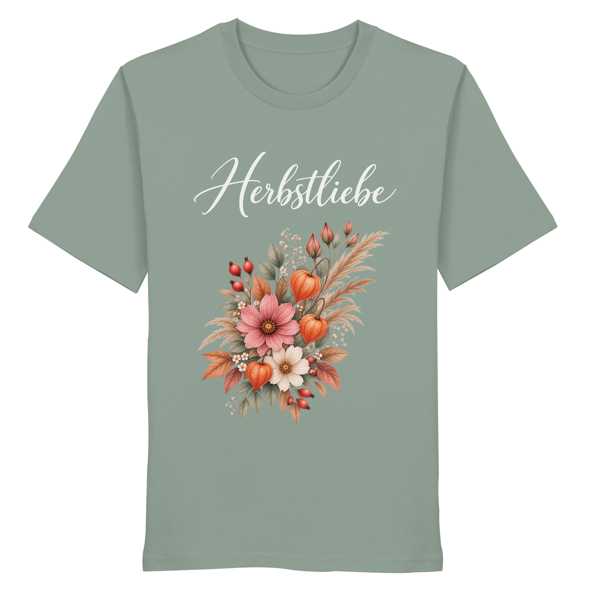 Autumn Garden – Dark Edition – Bio T-Shirt – Vorderansicht in aloe