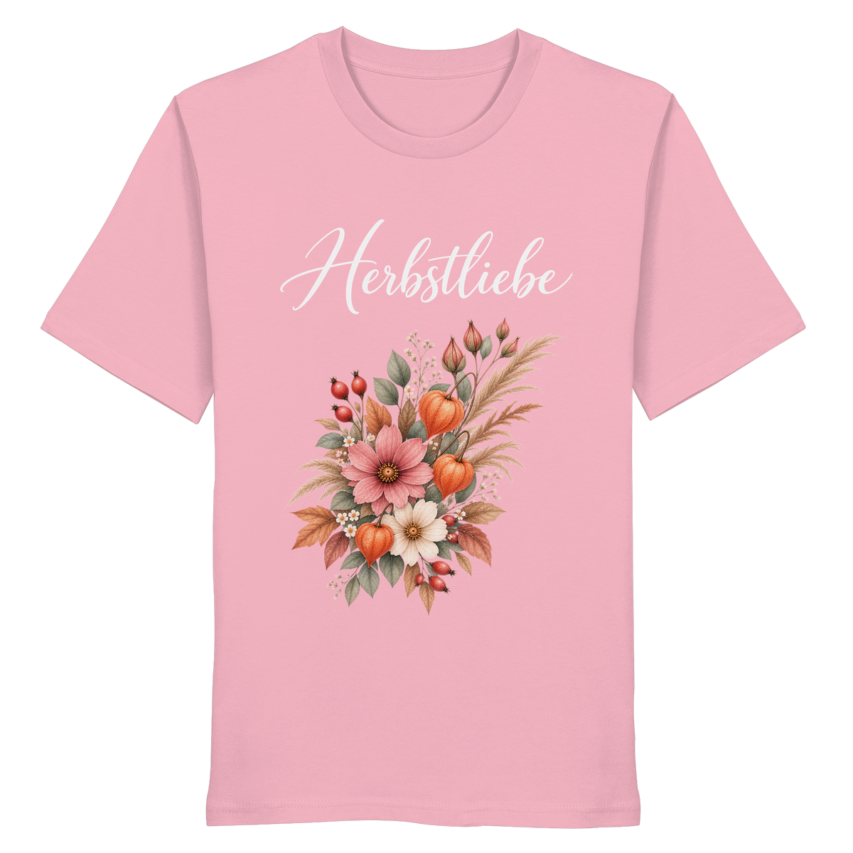 Autumn Garden – Dark Edition – Bio T-Shirt – Vorderansicht in cotton pink