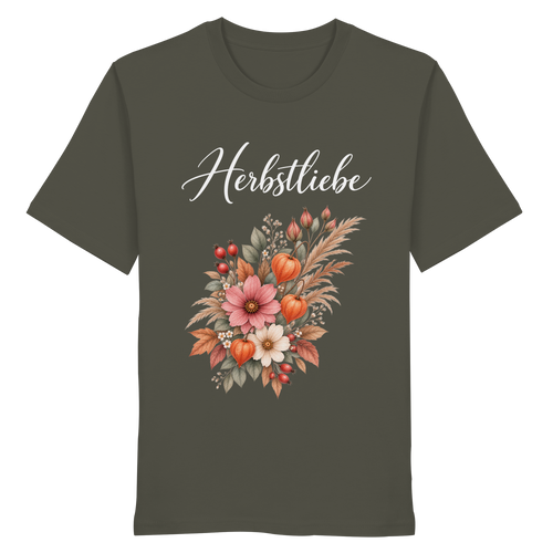 Autumn Garden – Dark Edition – Bio T-Shirt – Vorderansicht in khaki