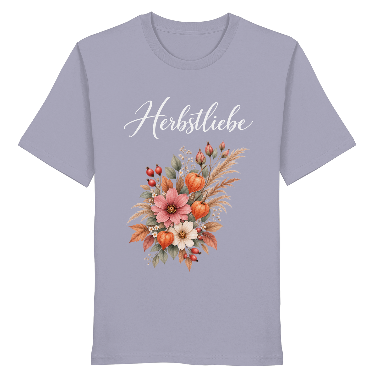 Autumn Garden – Dark Edition – Bio T-Shirt – Vorderansicht in lavender