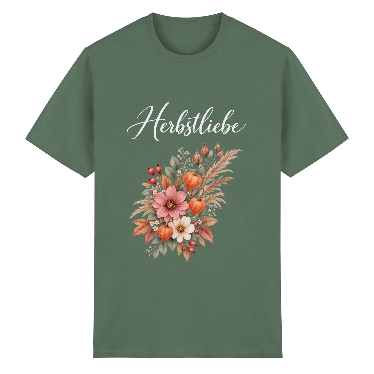 Autumn Garden – Dark Edition – Essential T-Shirt – Vorderansicht in military green