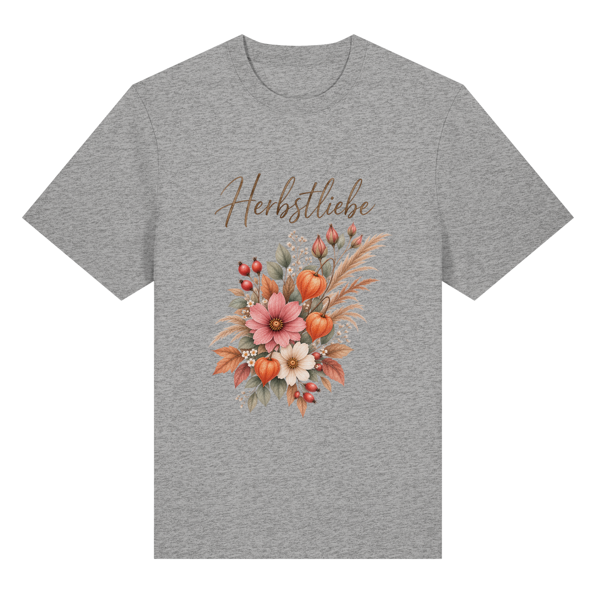 Autumn Garden – Helle Edition – Bio-Heavy T-Shirt – Vorderansicht in heather grey