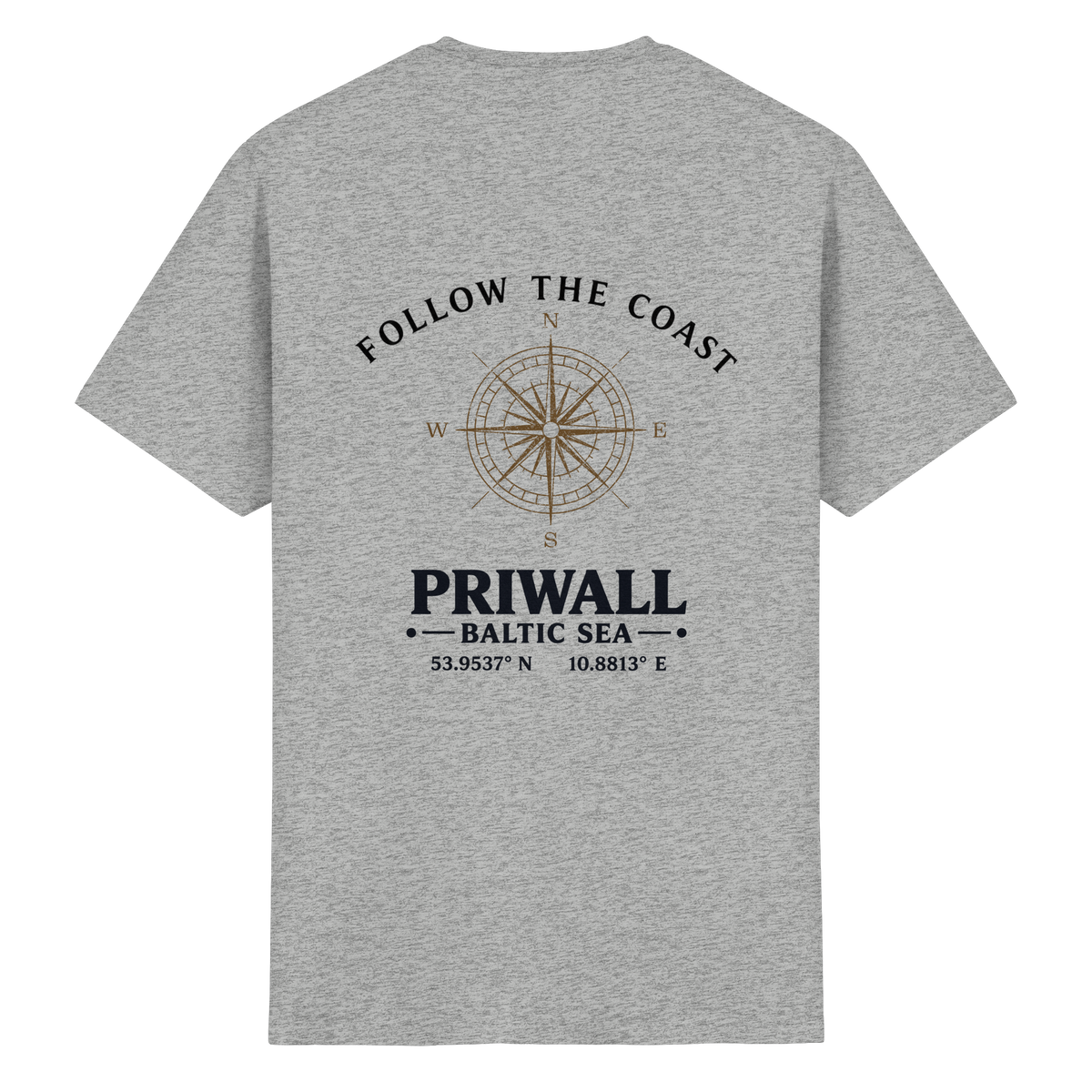 Rückansicht des Essential T-Shirt in der gezeigten Produktfarbe mit hellem Priwall Follow the Coast Backprint