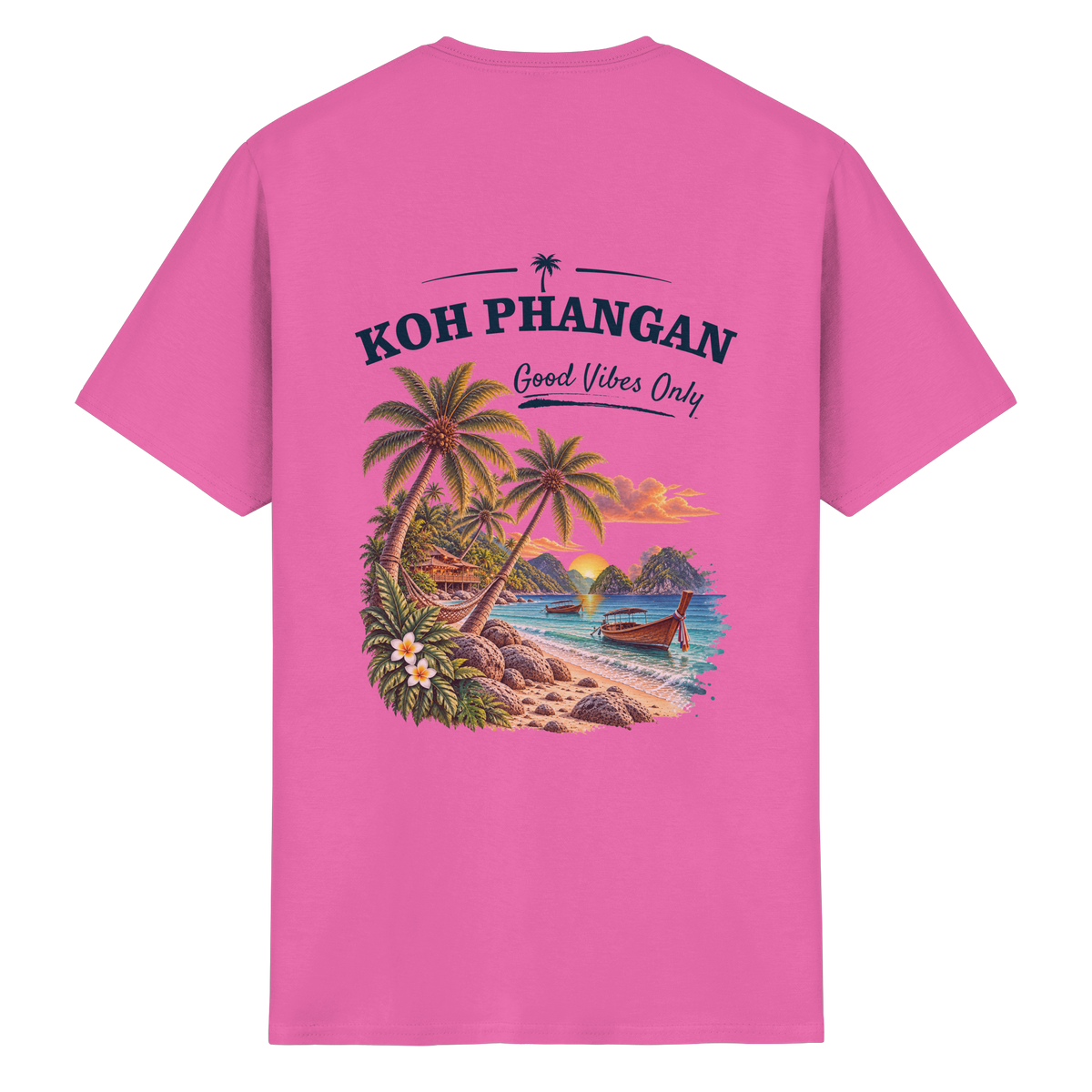 Koh Phangan Good Vibes Only – Essential T-Shirt – Backprint – Original-Mockup heavy cotton t shirt azalea mit Rückenmotiv