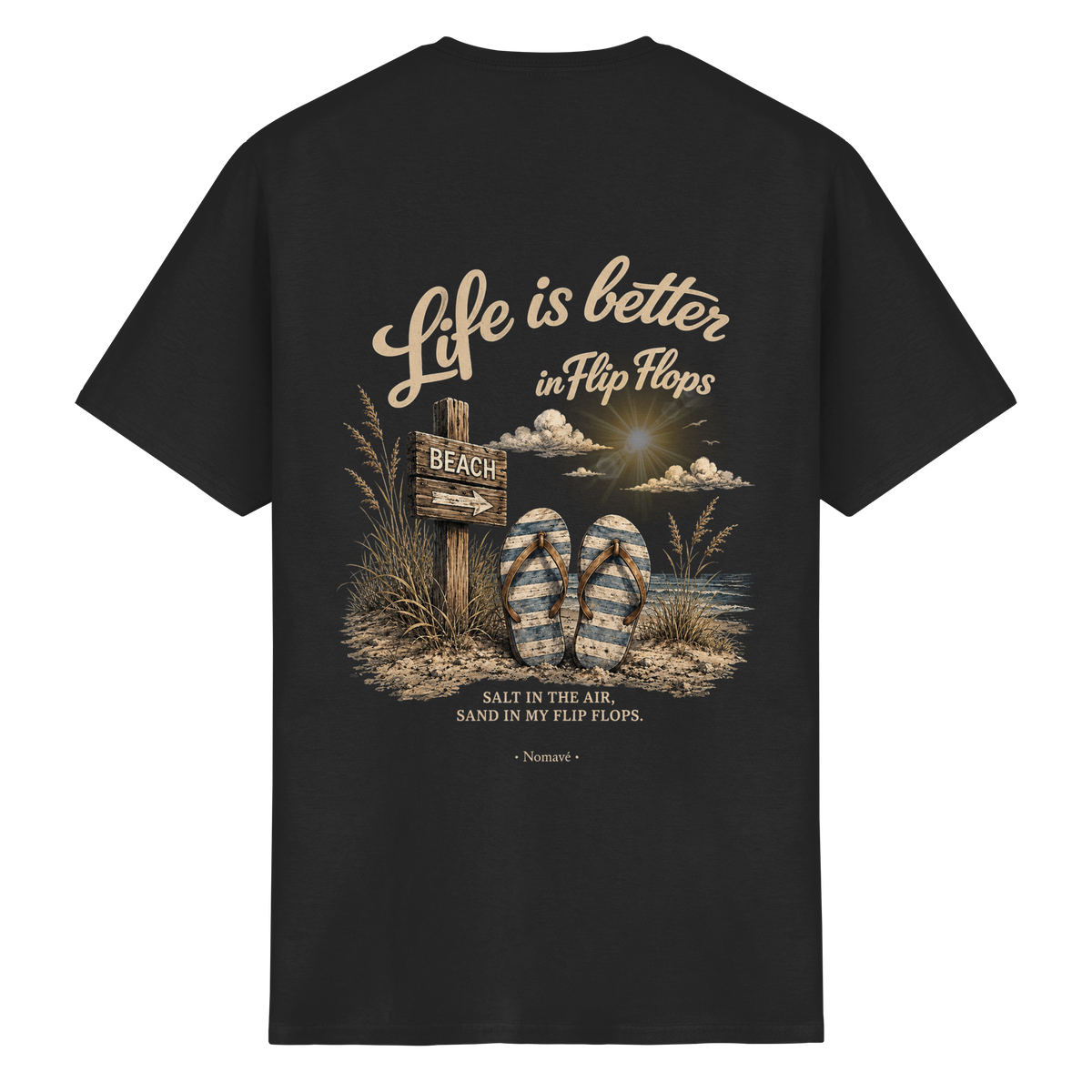 Life-is-better-in-flip-flops-dark-edition-backprint - Essentials T-Shirt
