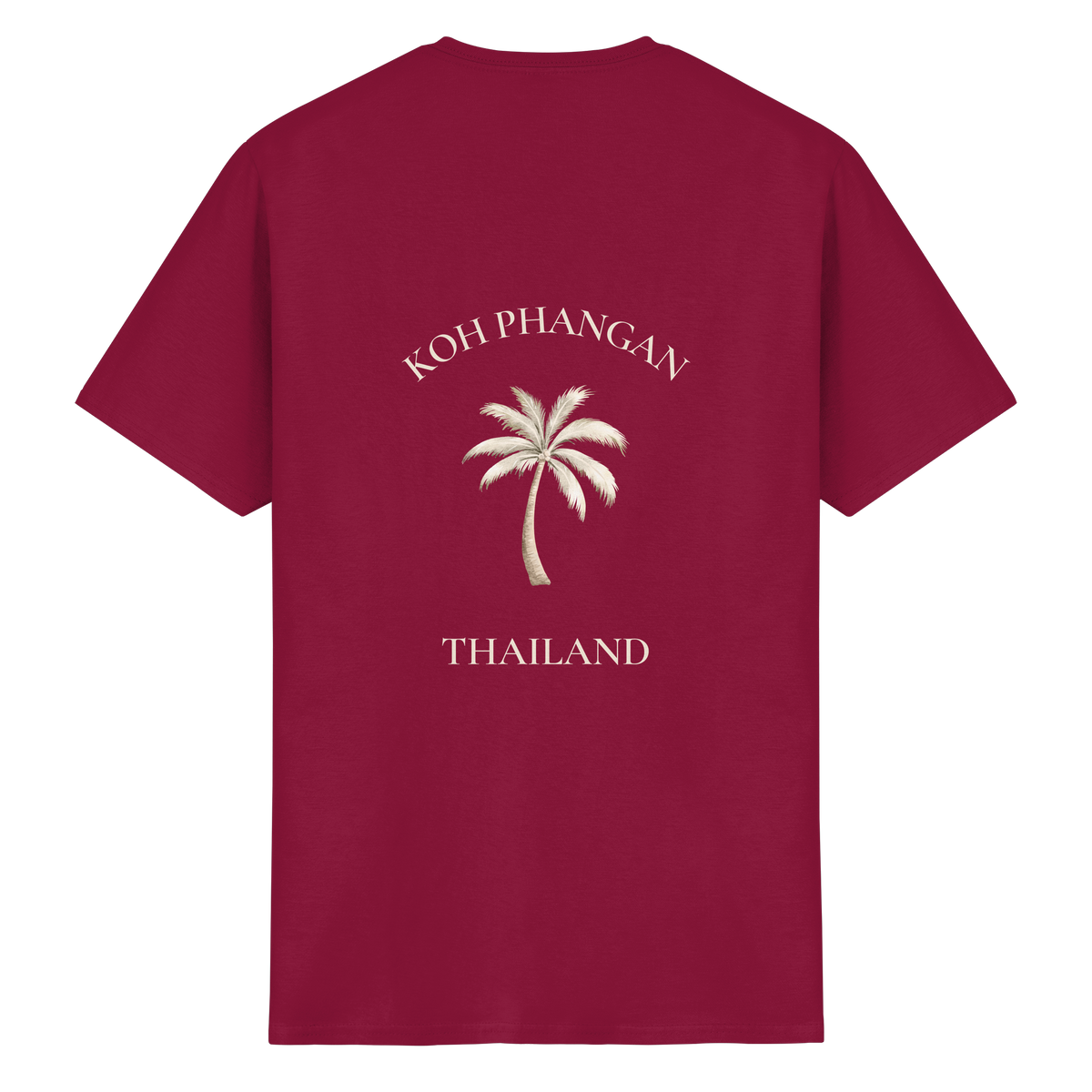 Koh Phangan Mini Palm – Essential T-Shirt – Backprint – Originalmockup in Cardinal Red, Produktansicht 4