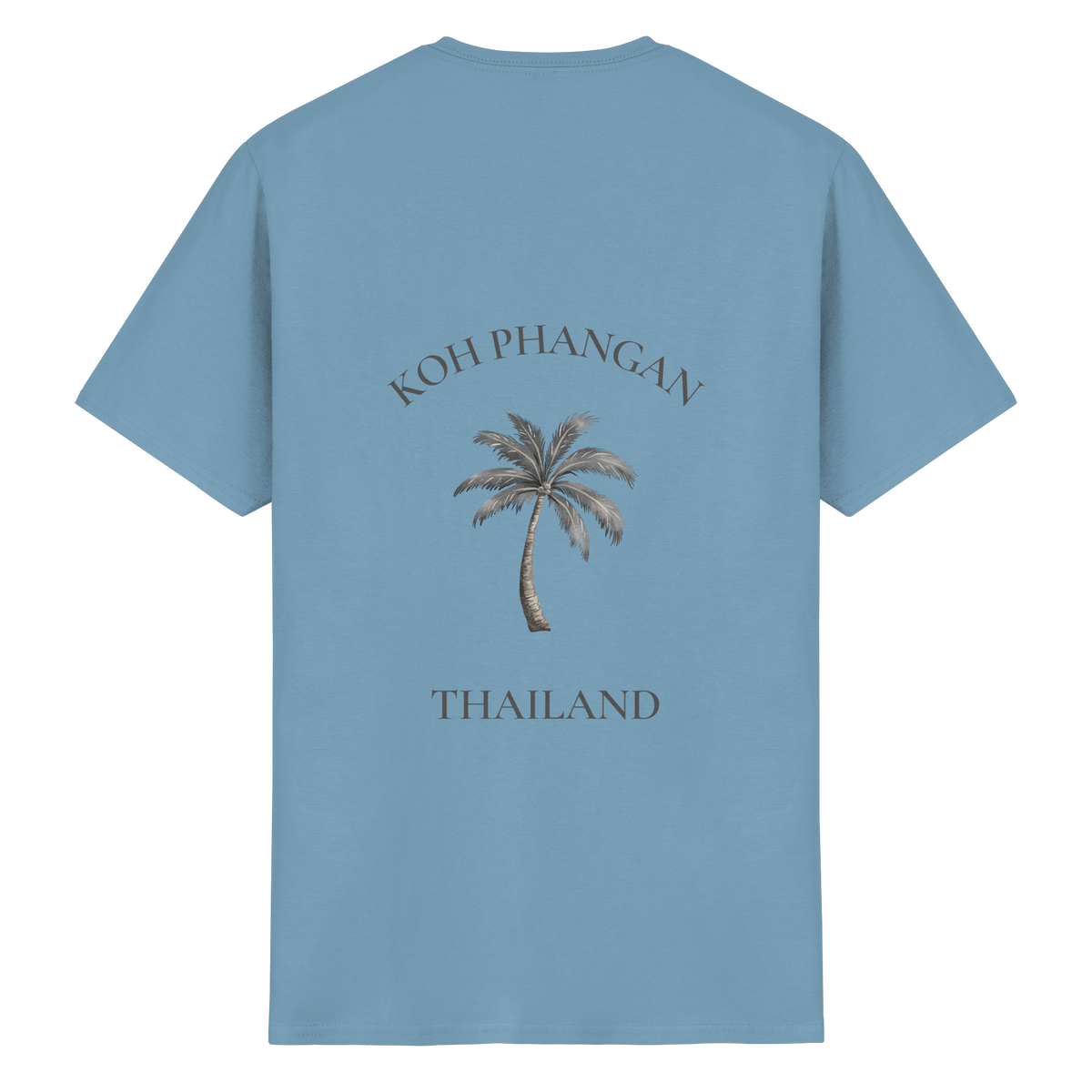 Essential T-Shirt in carolina blue mit Koh Phangan Mini Palm Motiv als Backprint – Original-Mockup