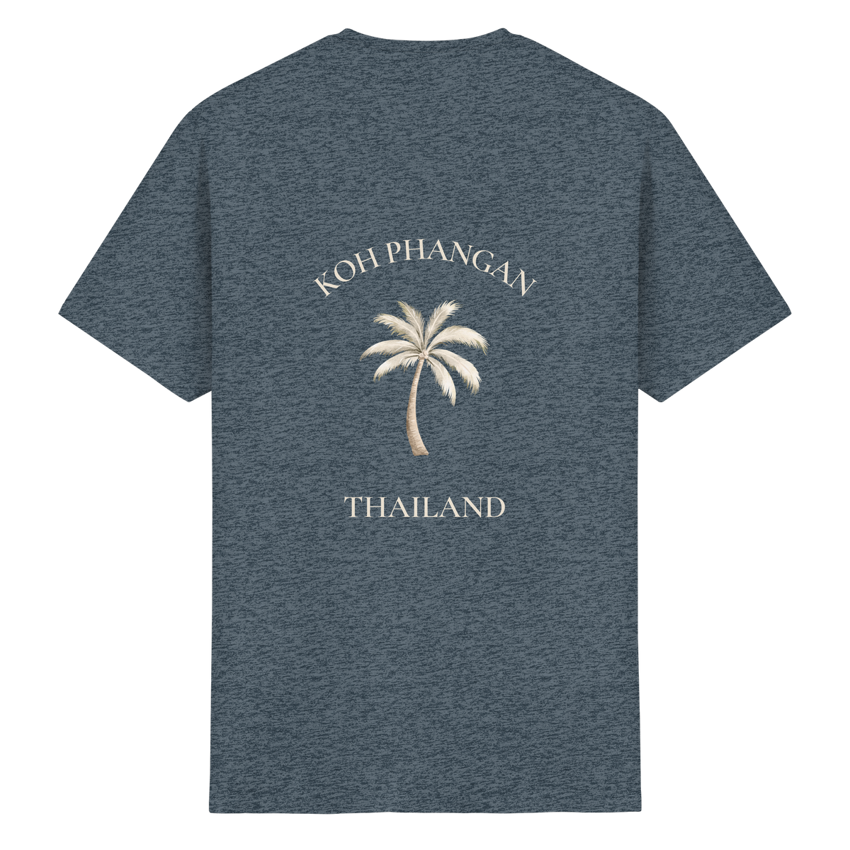 Koh Phangan Mini Palm – Essential T-Shirt – Backprint – Originalmockup in Dark Heather, Produktansicht 10