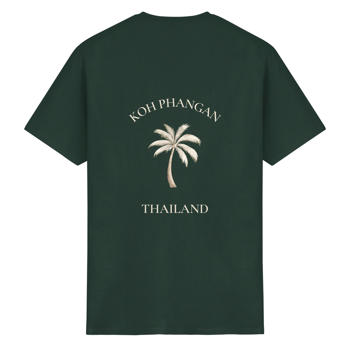 Koh Phangan Mini Palm – Essential T-Shirt – Backprint – Originalmockup in Forest Green, Produktansicht 3
