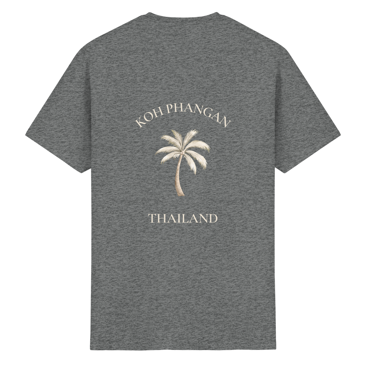 Koh Phangan Mini Palm – Essential T-Shirt – Backprint – Originalmockup in Graphite Heather, Produktansicht 11