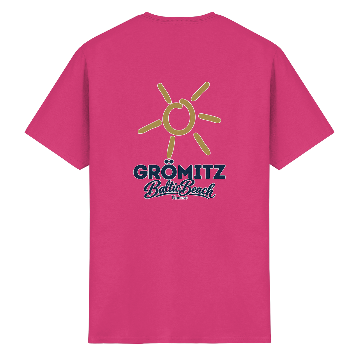 Grömitz Sonne Essential T-Shirt Baltic Beach mit Rückendruck in Heliconia – Shirtigo-Originalmockup 7