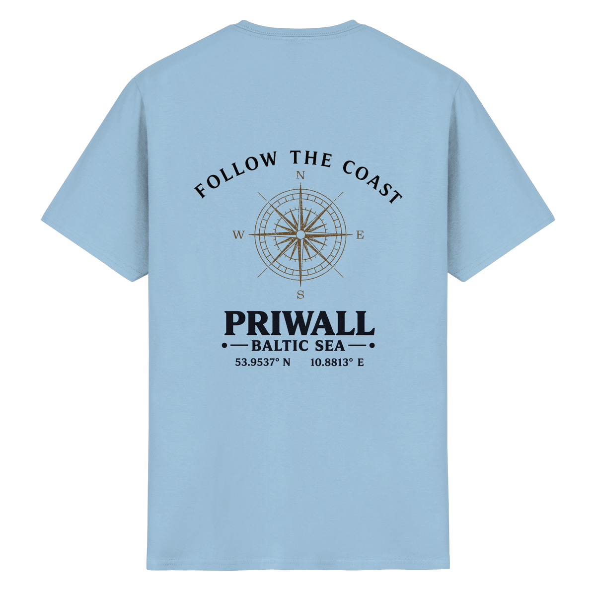 Rückansicht des Essential T-Shirt in der gezeigten Produktfarbe mit hellem Priwall Follow the Coast Backprint