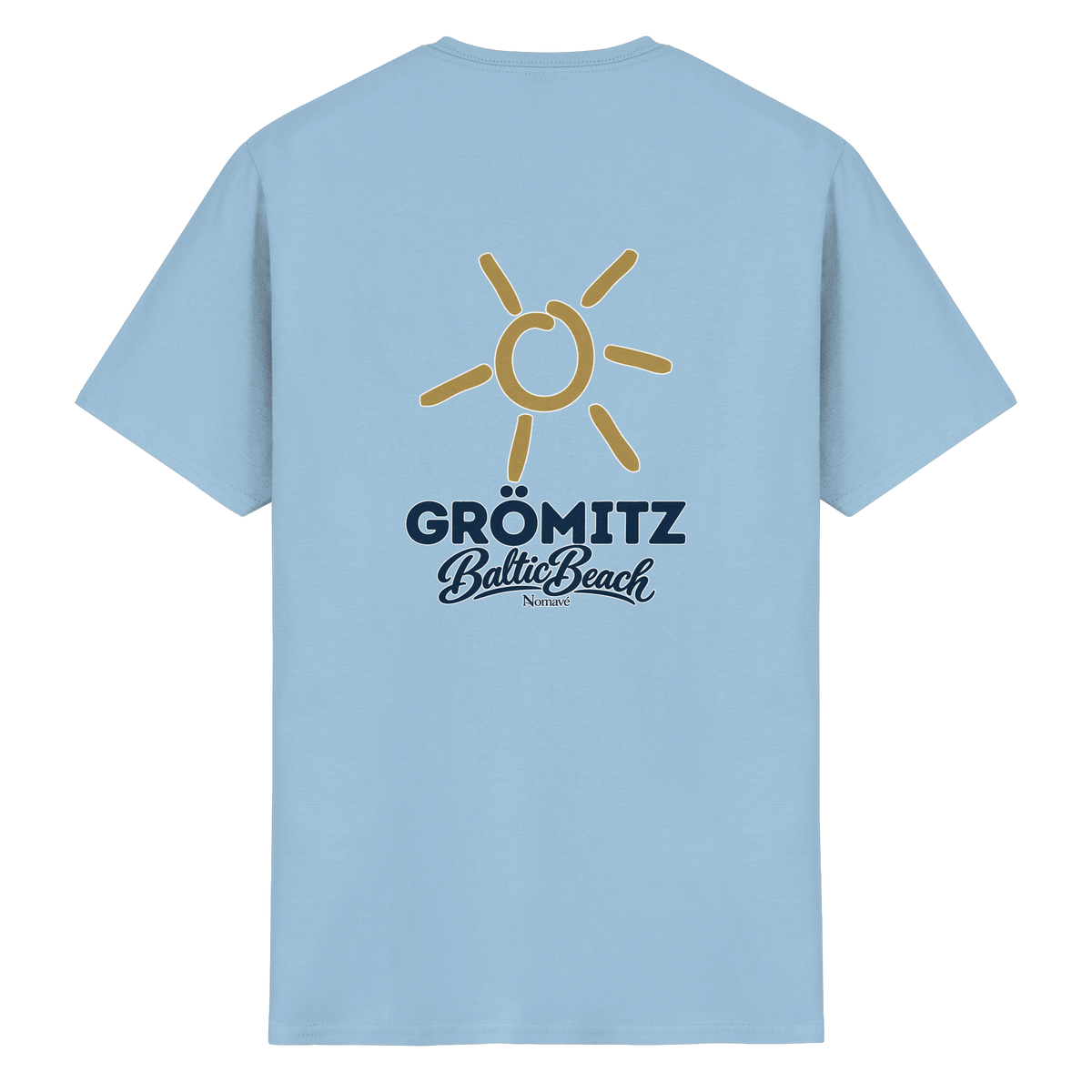Grömitz Sonne Essential T-Shirt Baltic Beach mit Rückendruck in Light Blue – Shirtigo-Originalmockup 10