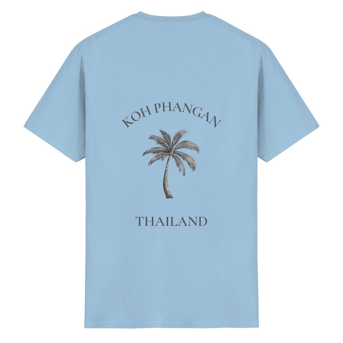 Essential T-Shirt in light blue mit Koh Phangan Mini Palm Motiv als Backprint – Original-Mockup