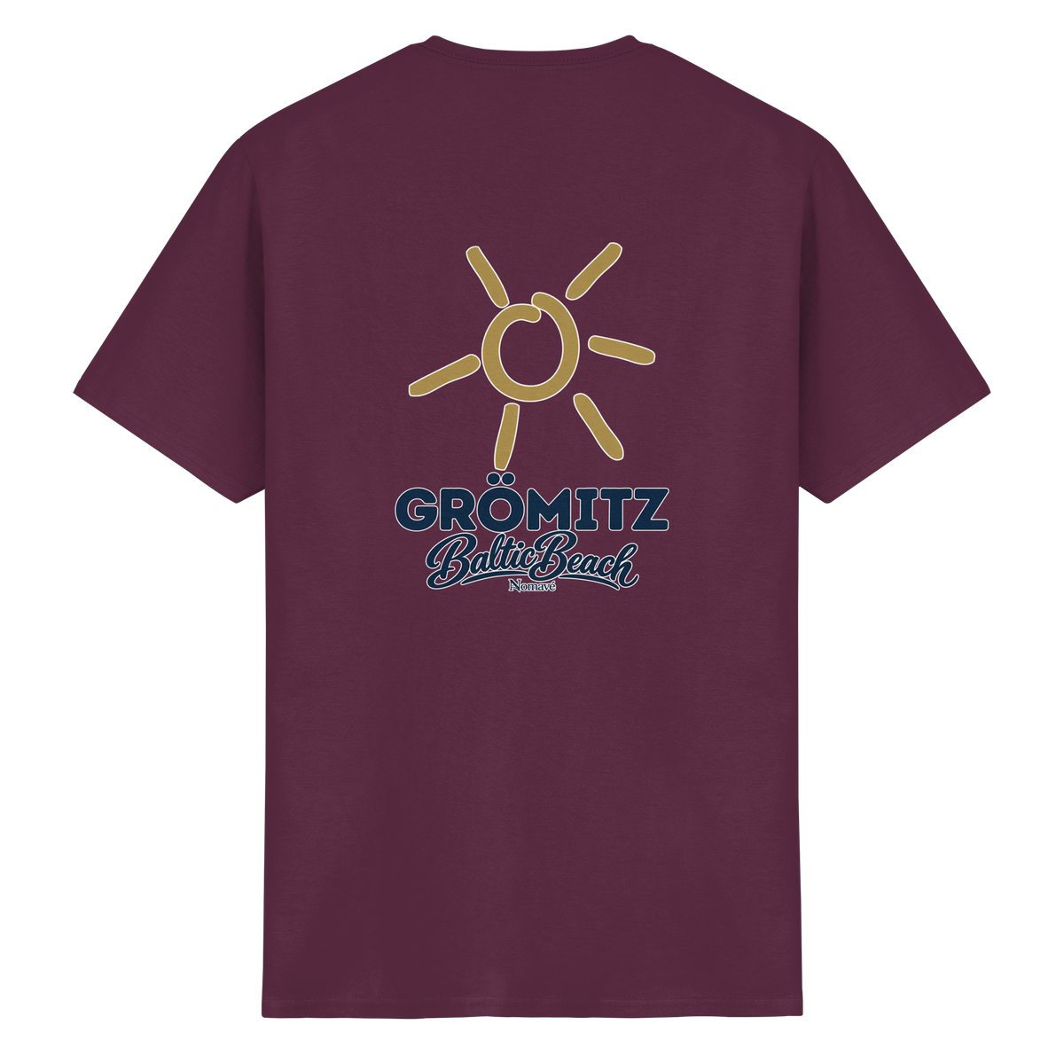 Grömitz Sonne Essential T-Shirt Baltic Beach mit Rückendruck in Maroon – Shirtigo-Originalmockup 13