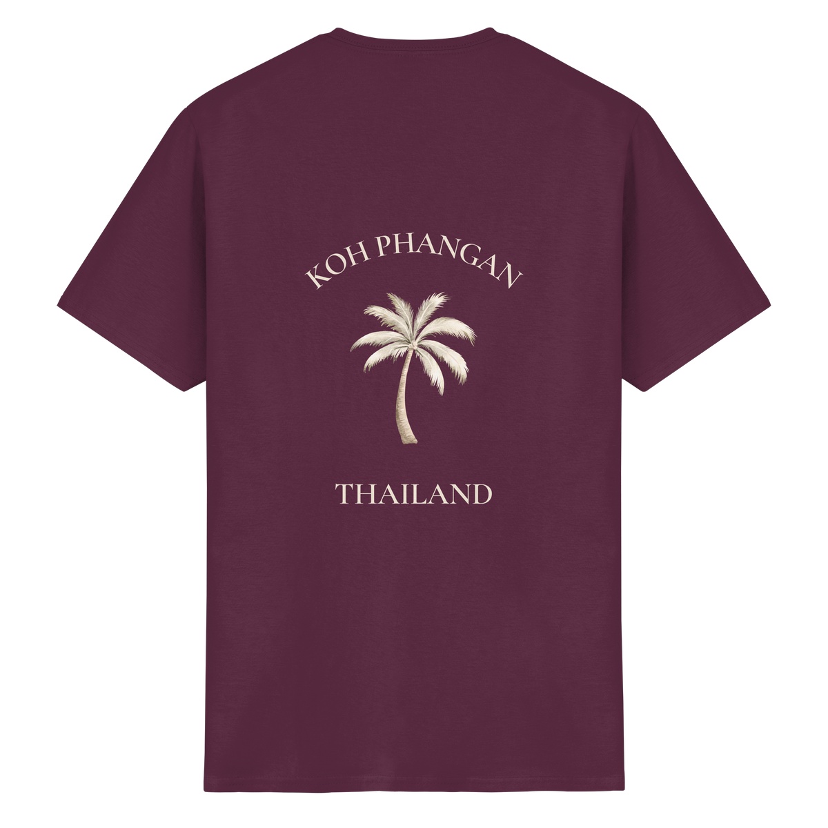 Koh Phangan Mini Palm – Essential T-Shirt – Backprint – Originalmockup in Maroon, Produktansicht 6