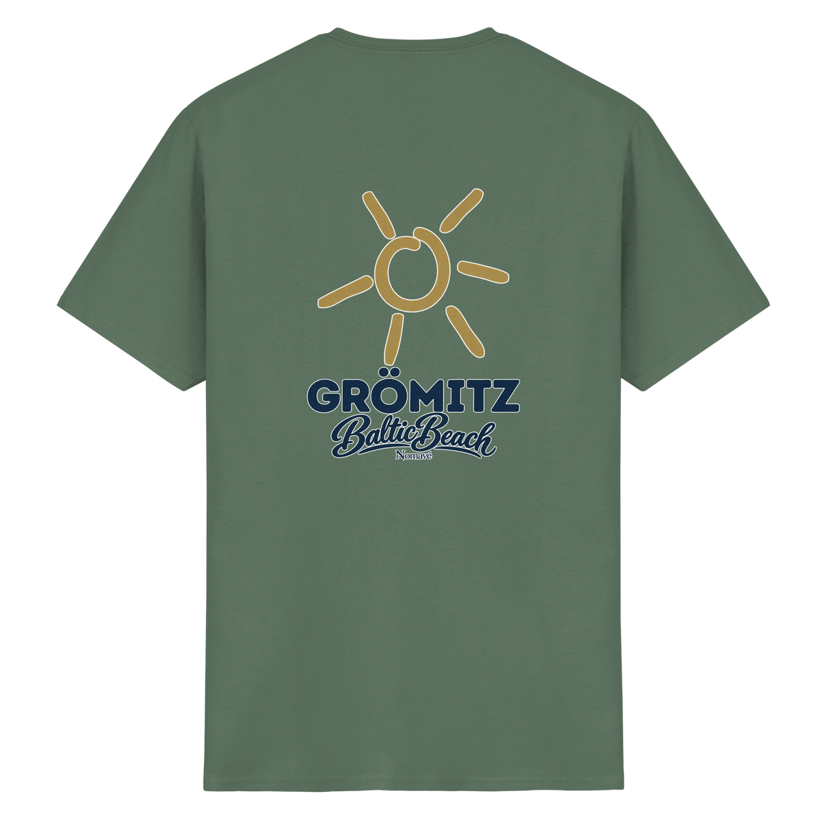Grömitz Sonne Essential T-Shirt Baltic Beach mit Rückendruck in Military Green – Shirtigo-Originalmockup 9