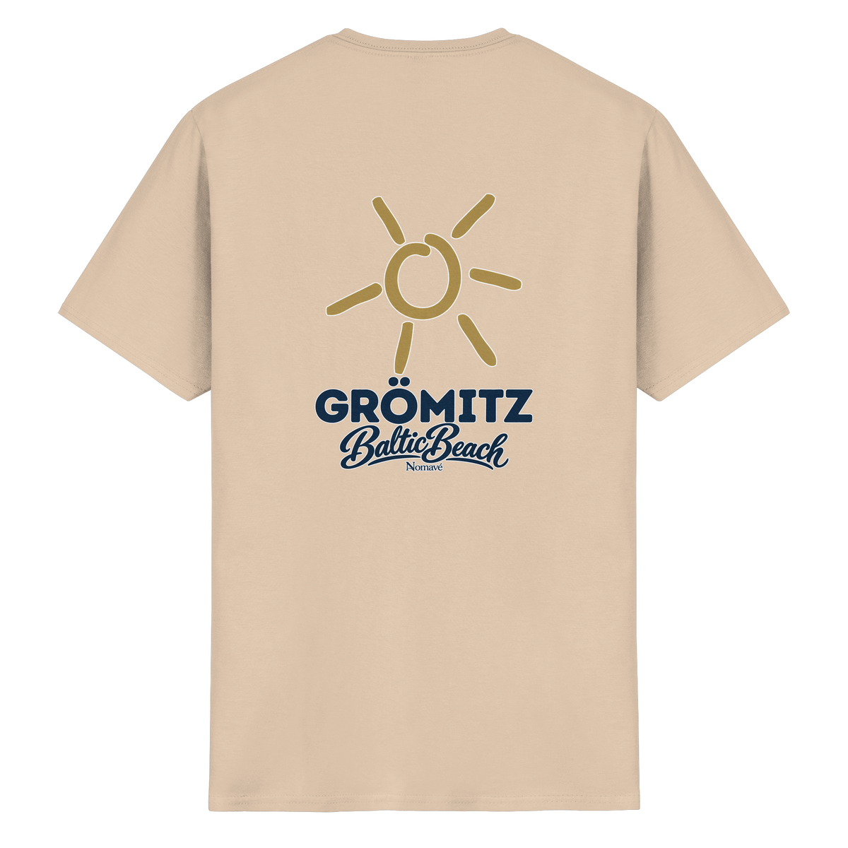 Grömitz Sonne Essential T-Shirt Baltic Beach mit Rückendruck in Natural – Shirtigo-Originalmockup 1