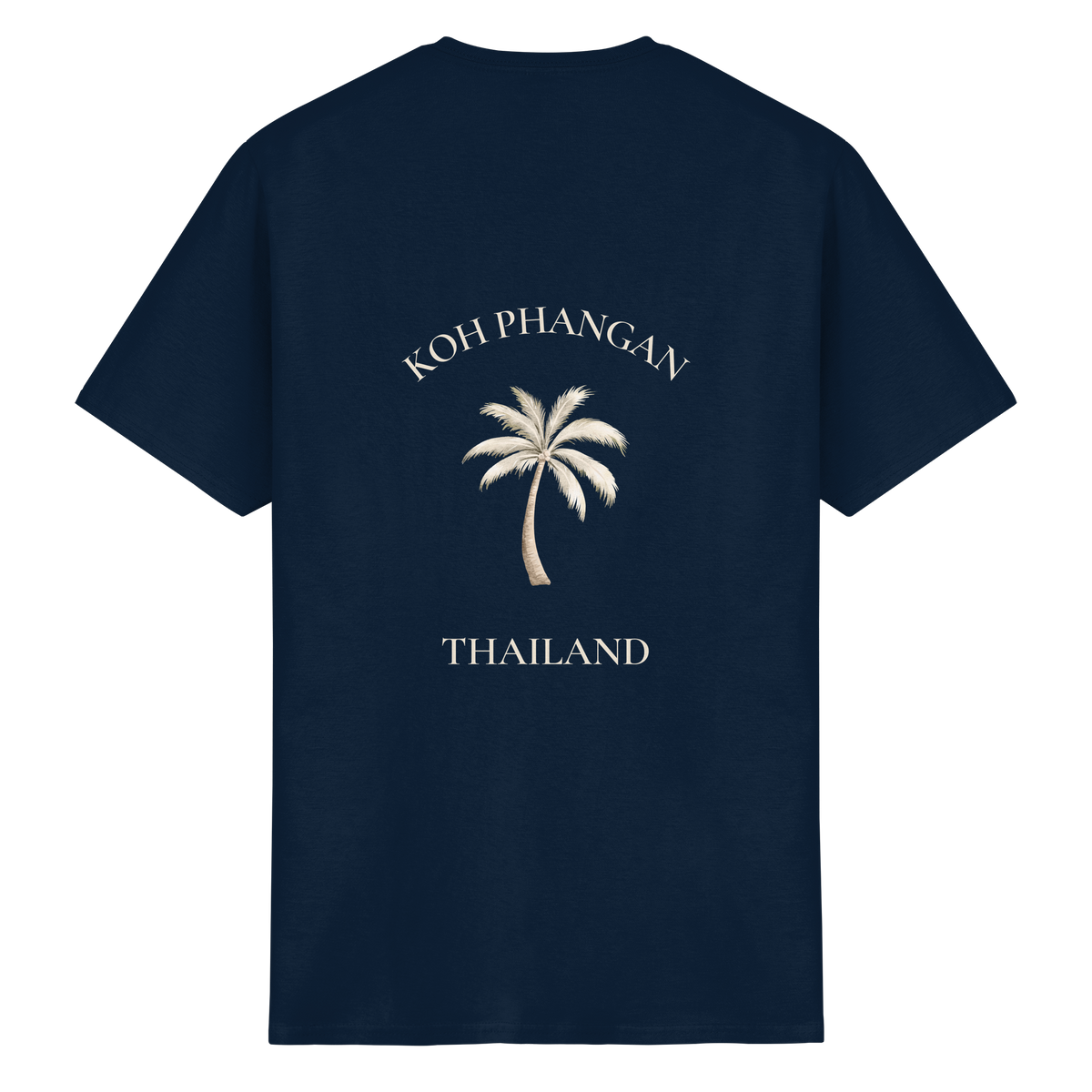 Koh Phangan Mini Palm – Essential T-Shirt – Backprint – Originalmockup in Navy, Produktansicht 12