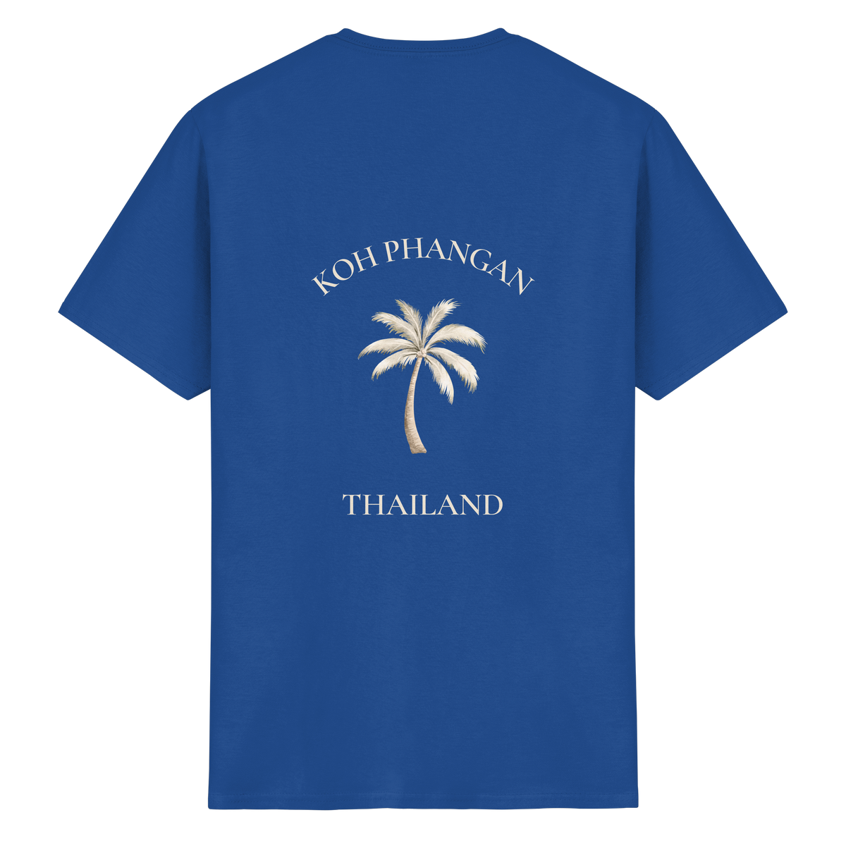 Koh Phangan Mini Palm – Essential T-Shirt – Backprint – Originalmockup in Royal, Produktansicht 14