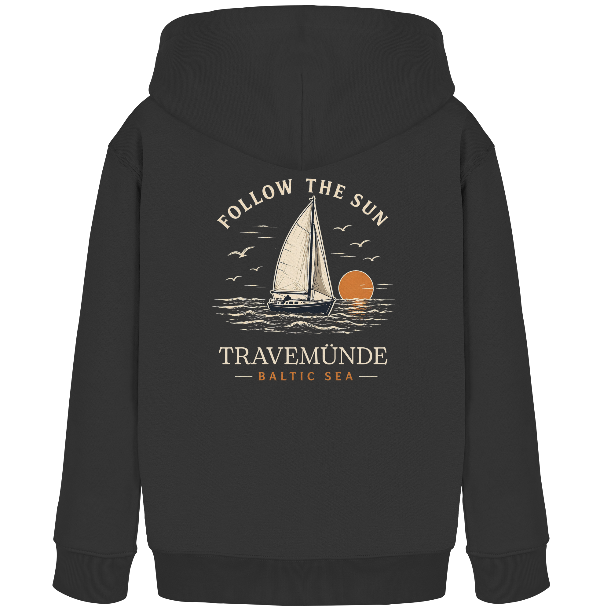 Travemünde Follow The Sun Dark Edition Kinder Hoodie aus Bio-Baumwolle
