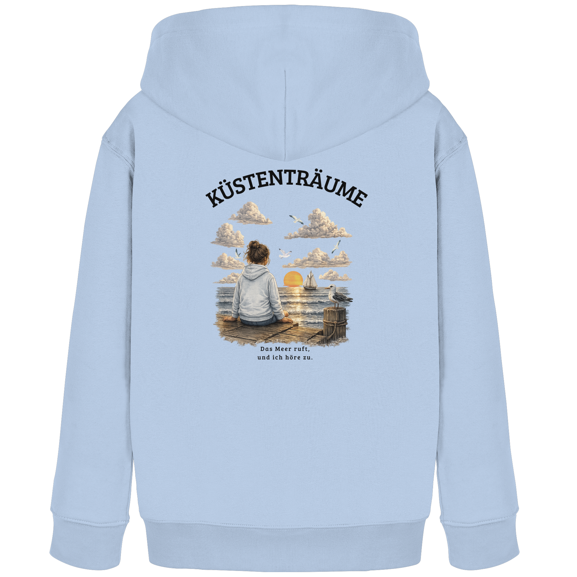 Küstenträume Kinder Bio-Kapuzenpullover mit Küstenmotiv