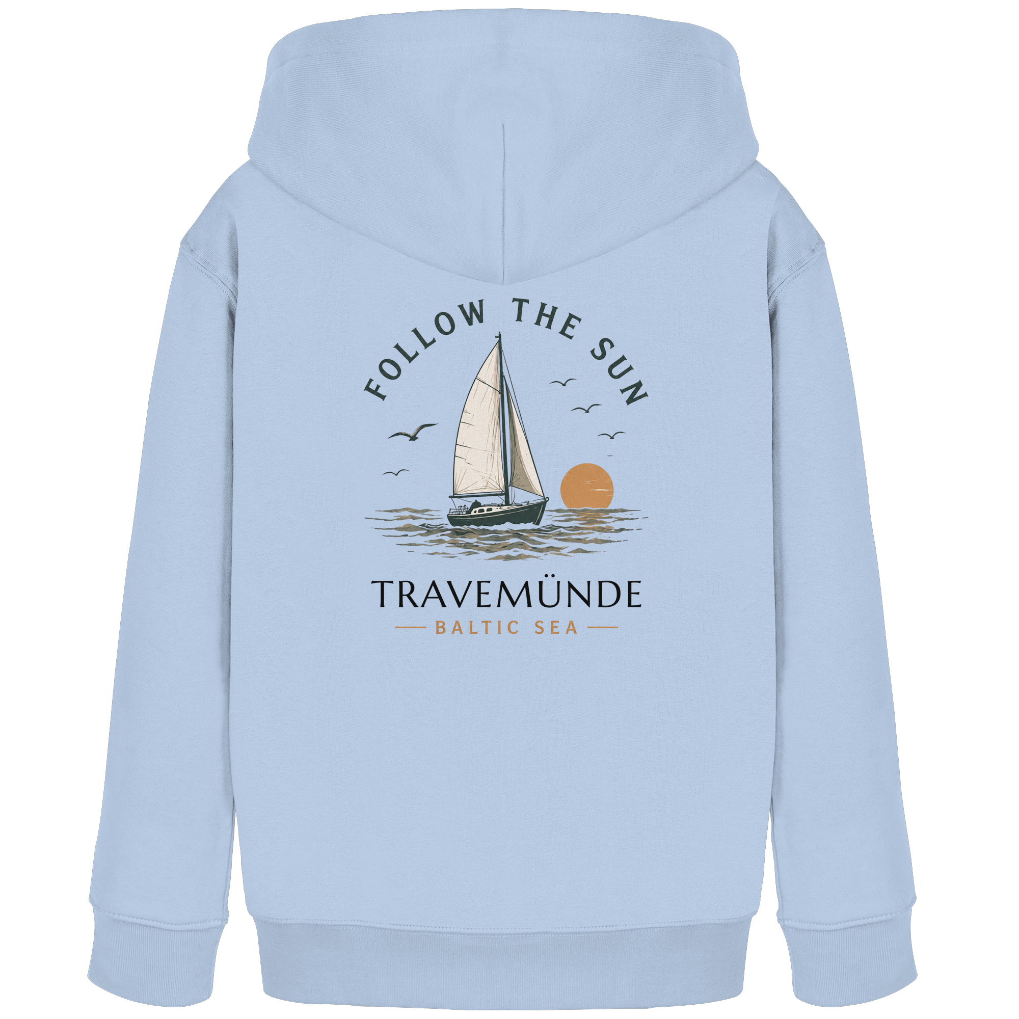 Travemünde Follow The Sun Kinder Hoodie – 100 % Bio-Baumwolle