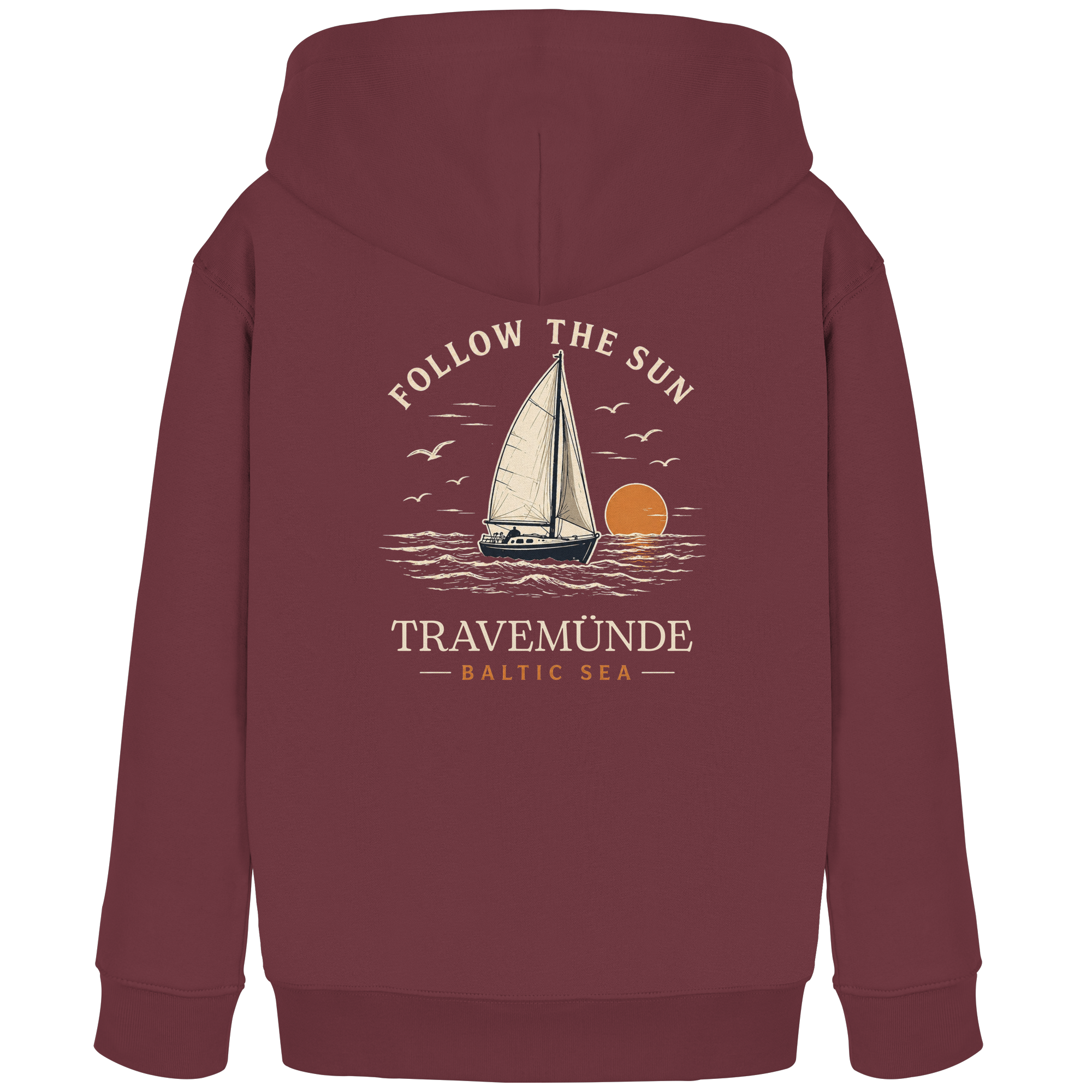 Travemünde Follow The Sun Dark Edition Kinder Hoodie aus Bio-Baumwolle