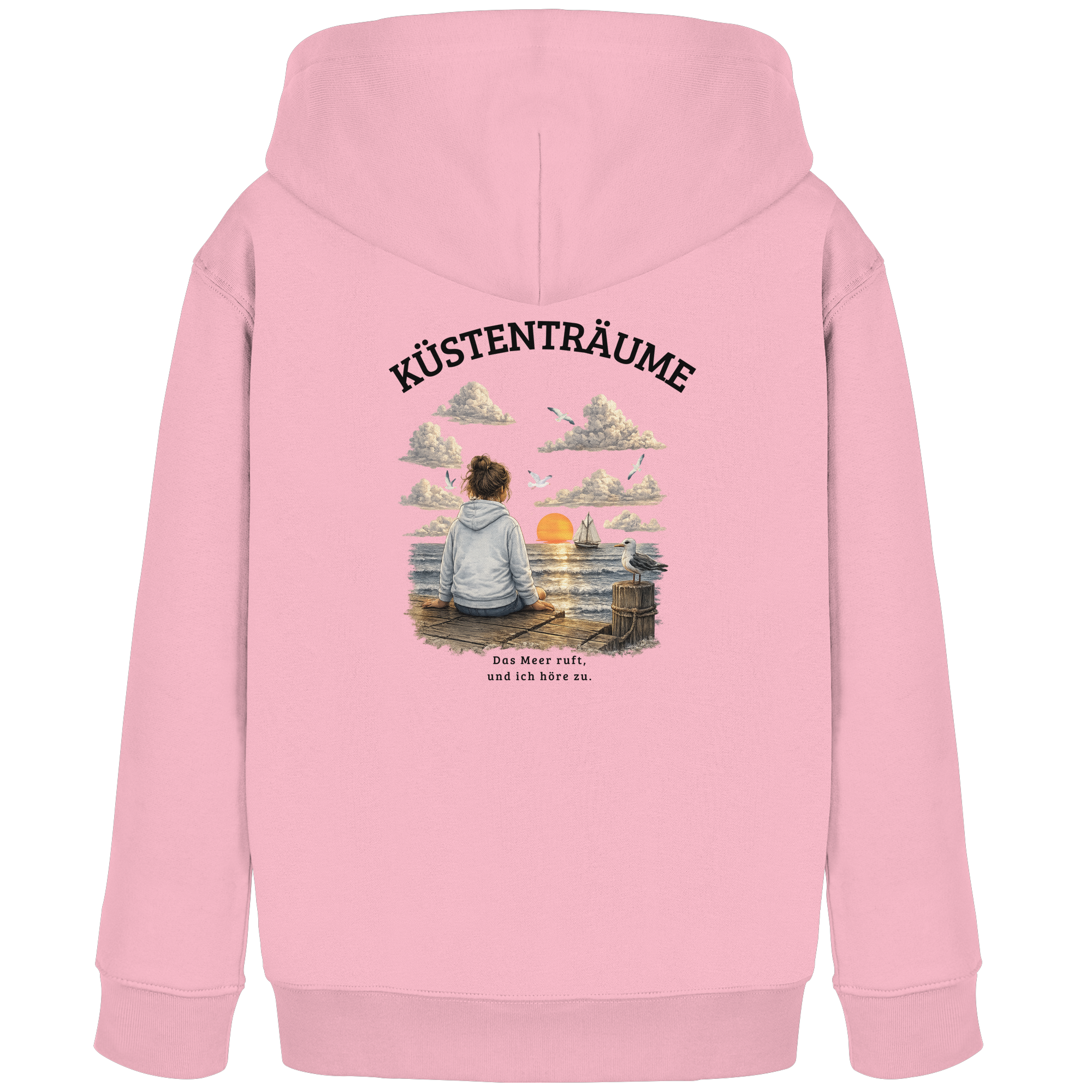 Küstenträume Kinder Bio-Kapuzenpullover mit Küstenmotiv