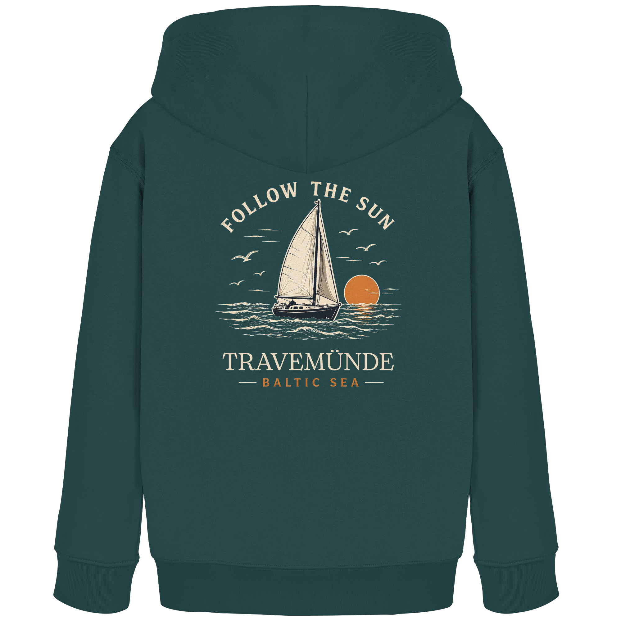 Travemünde Follow The Sun Dark Edition Kinder Hoodie aus Bio-Baumwolle