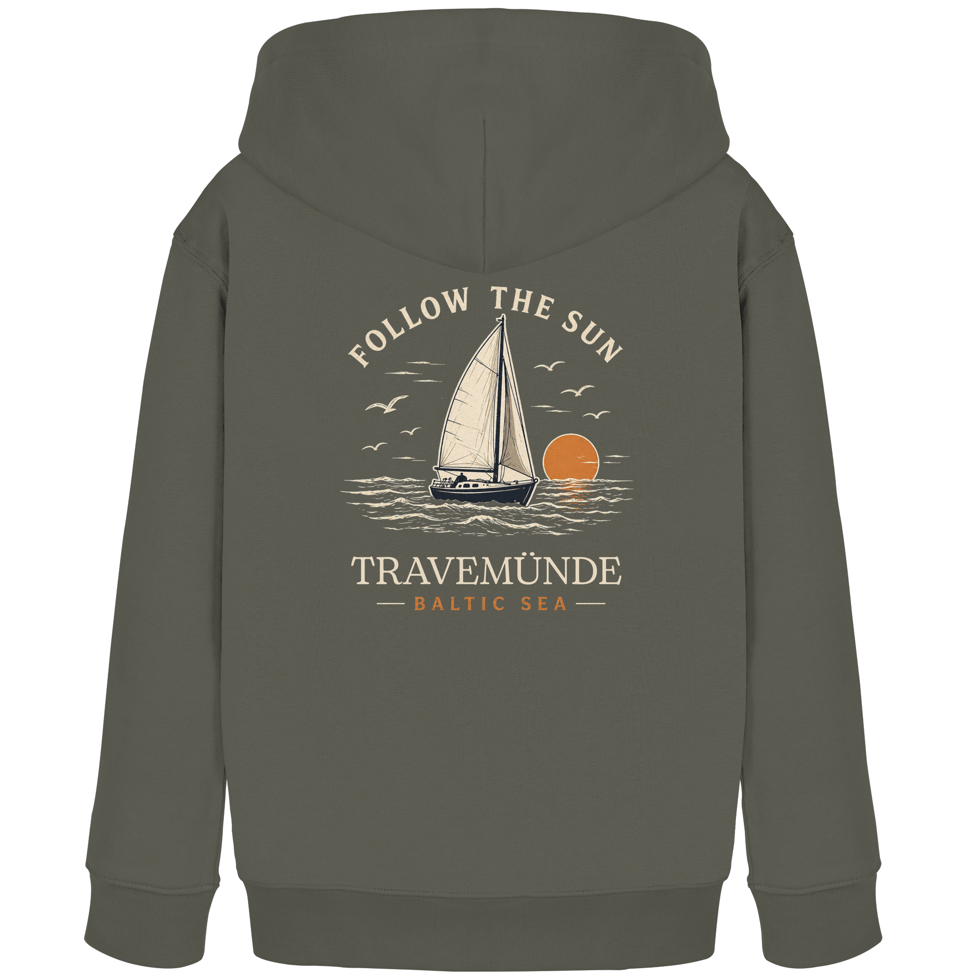 Travemünde Follow The Sun Dark Edition Kinder Hoodie aus Bio-Baumwolle