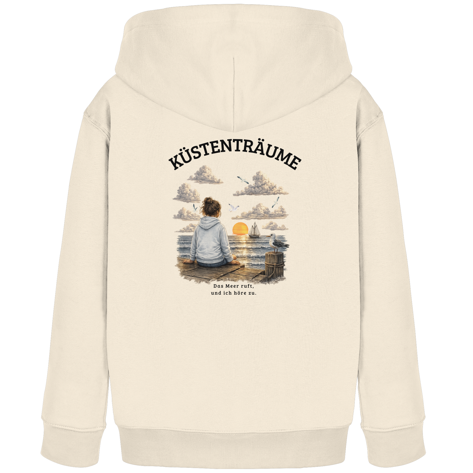 Küstenträume Kinder Bio-Kapuzenpullover mit Küstenmotiv