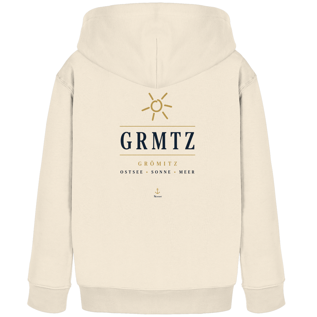 GRMTZ Grömitz Kinder Bio-Hoodie in Natural Raw mit maritimem Rückenprint
