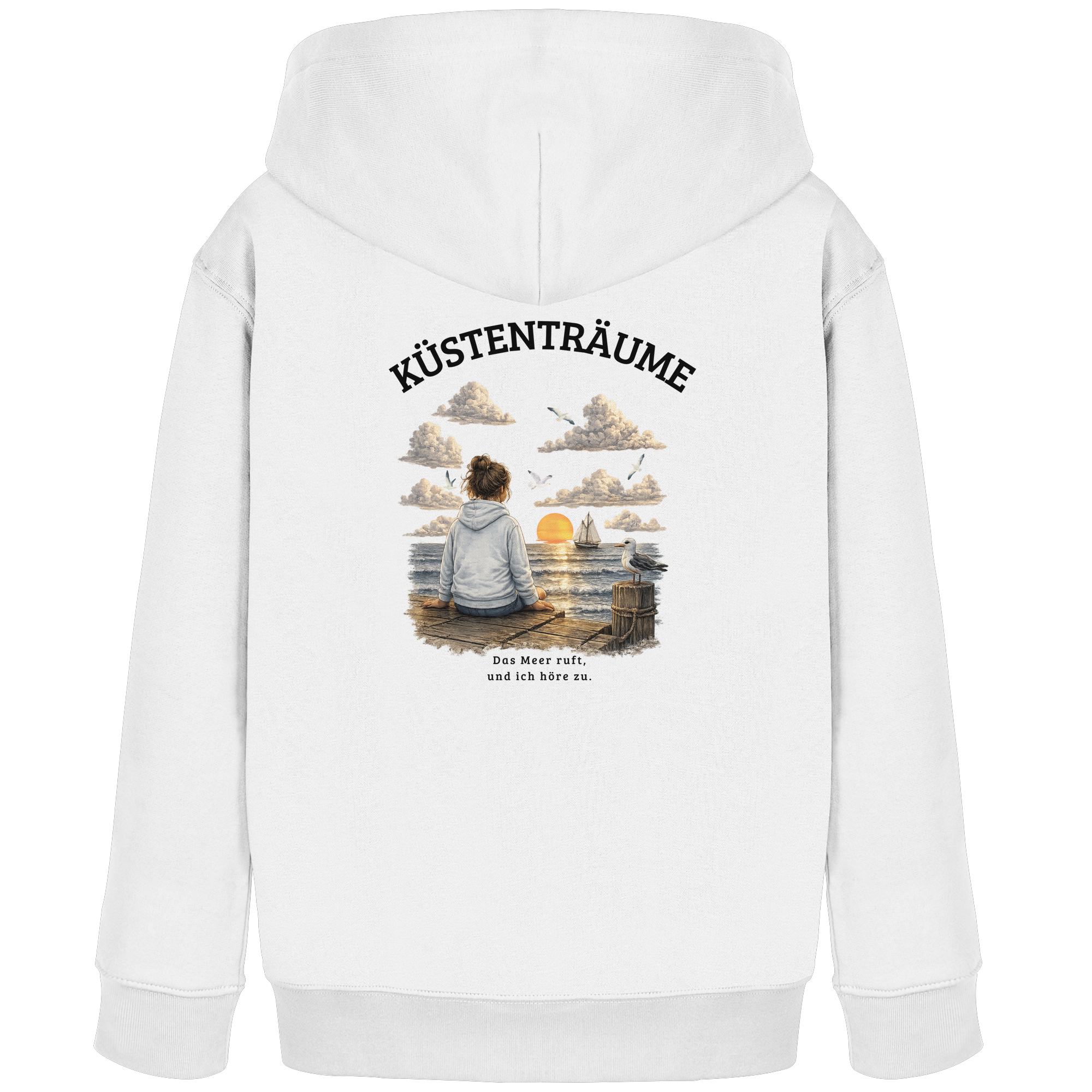 Küstenträume Kinder Bio-Kapuzenpullover mit Küstenmotiv