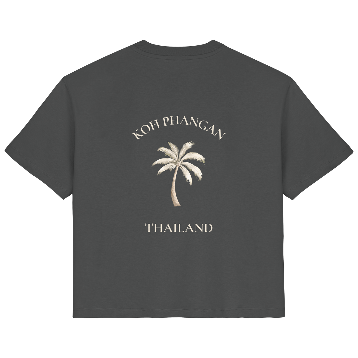 Damen Bio T-Shirt in anthracite mit Koh Phangan Mini Palm Motiv als Backprint – Original-Mockup